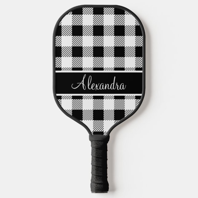 Palas De Pickleball Monograma Búfalo Tapado Blanco y Negro (Anverso)