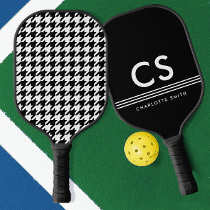 Palas De Pickleball Monograma clásico de Houndstoth en blanco y negro