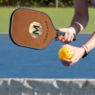 Palas De Pickleball Monograma clásico de oro de cuero de acero moderno