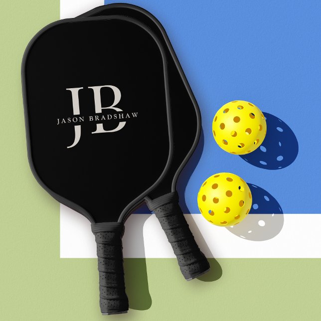 Palas De Pickleball Monograma clásico elegante y nombre negro (Personalize with your name and initials.)