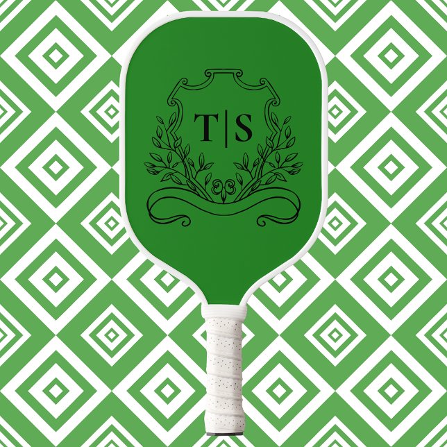 Palas De Pickleball Monograma Clásico Hunter Green Crest (Hunter Green Monogram Classic Crest Pickleball Paddle)