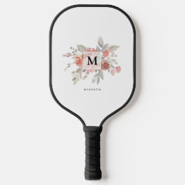 Palas De Pickleball Monograma de Acuarela Floral Rosa Elegante