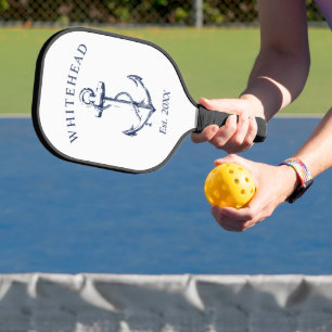 Palas De Pickleball Monograma de Ancla Náutica Blanca Moderna