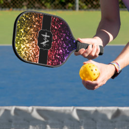 Palas De Pickleball Monograma de arcoíris de colores con brillo falso