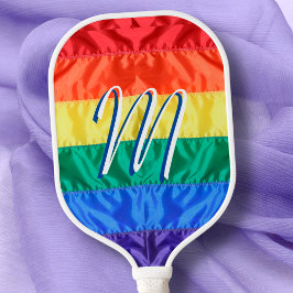 Palas De Pickleball Monograma de bandas arco iris de la bandera arcoír