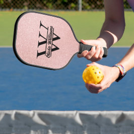 Palas De Pickleball Monograma de brillo en oro rosa | Brillo moderno f