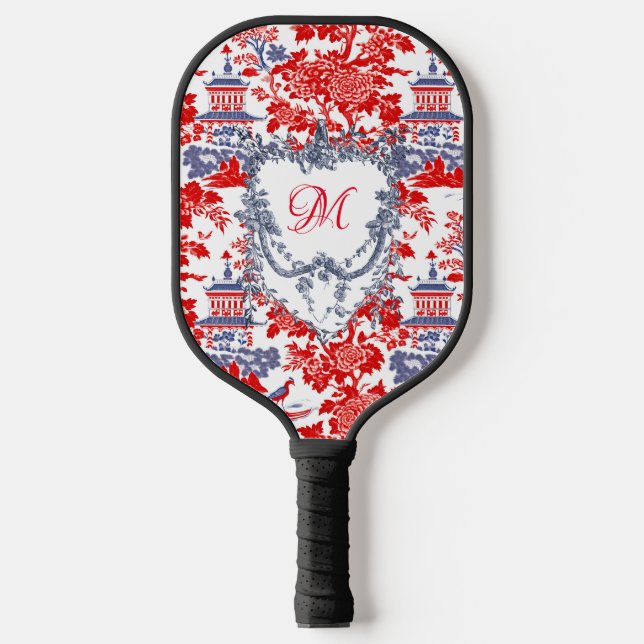 Palas De Pickleball Monograma de Chinoiserie Delft French Blue (Anverso)
