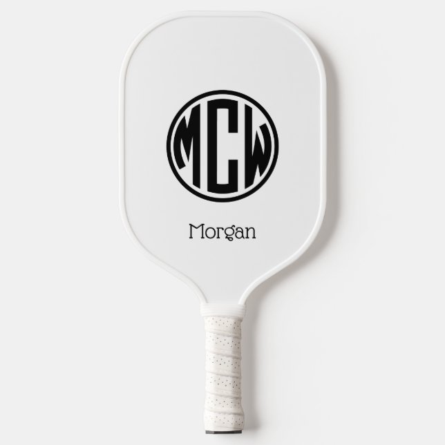 Palas De Pickleball Monograma de círculo negro blanco DIY BG (Anverso)