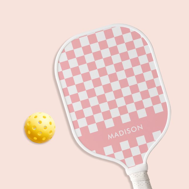 Palas De Pickleball Monograma de comprobación rosa minimalista (Subido por el creador)