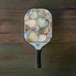 Palas De Pickleball Monograma de conchas de agua marina con estilo acu