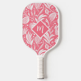 Palas De Pickleball Monograma de diamante con patrón floral rosado tro