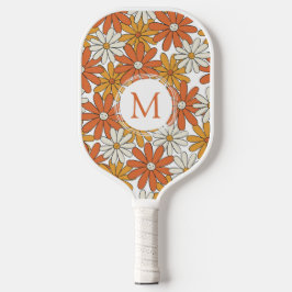 Palas De Pickleball Monograma de energía de flores hippie de los años 
