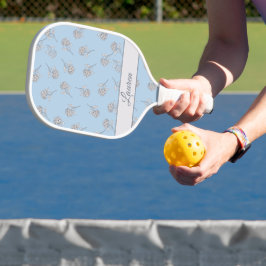 Palas De Pickleball Monograma de Flor Botánica Atemporal en Azul Suave