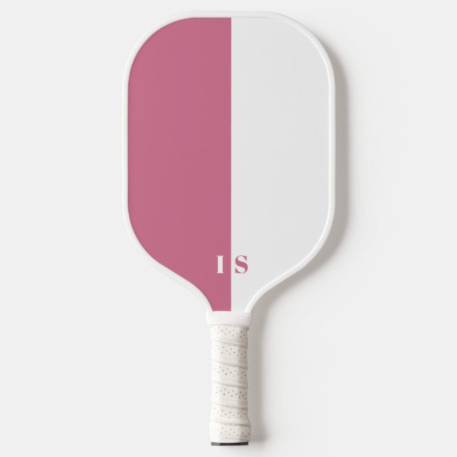 Palas De Pickleball Monograma de franja moderna rosa y blanca (Anverso)