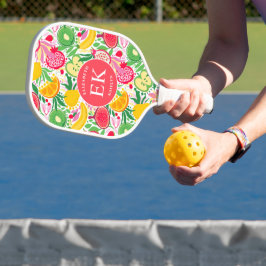Palas De Pickleball Monograma de Frutas Tropicales Patrón de Acuarela