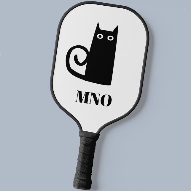 Palas De Pickleball Monograma de gato negro (Fun black cat personalized monogram initials pickleball paddle)