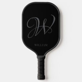 Palas De Pickleball Monograma de gris negro personalizado inicial