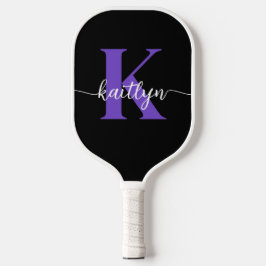 Palas De Pickleball Monograma de guión negro morado