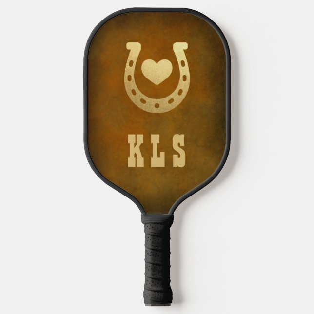 Palas De Pickleball Monograma de herradura marrón y oro del tema occid (Anverso)