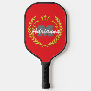 Palas De Pickleball Monograma de la guerra de la victoria y nombre Red