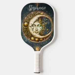 Palas De Pickleball Monograma de la Luna Celeste Retro Zodiac