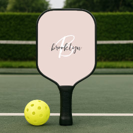 Palas De Pickleball Monograma de letra script rosa gris tendencia