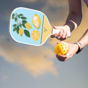 Palas De Pickleball Monograma de limón amarillo y cielo azul