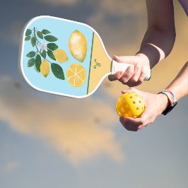 Palas De Pickleball Monograma de limón amarillo y cielo azul