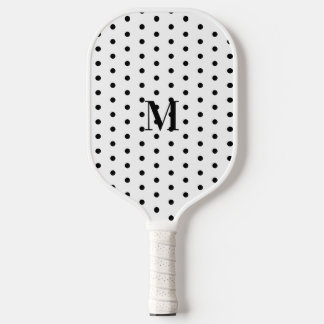 Palas De Pickleball Monograma de lunares en blanco y negro 