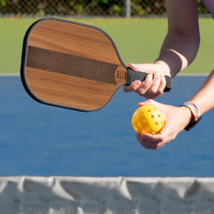 Palas De Pickleball Monograma De Madera De Mahogany Y Textura De Cuero