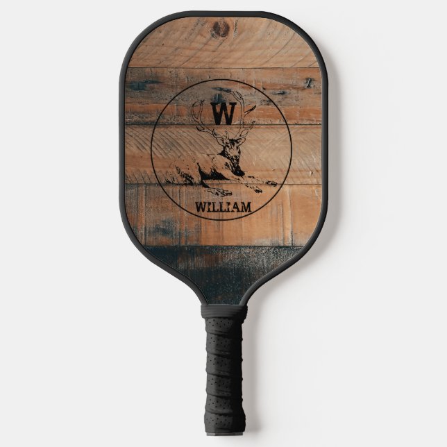 Palas De Pickleball Monograma de madera rústica personalizado (Anverso)