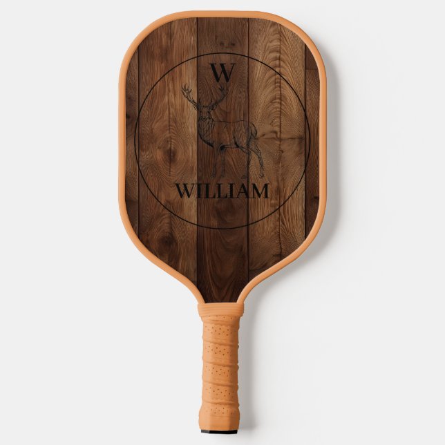 Palas De Pickleball Monograma de madera rústica personalizado (Reverso )