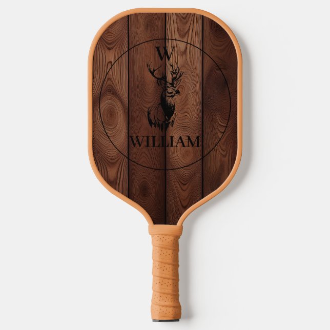 Palas De Pickleball Monograma de madera rústica personalizado (Anverso)