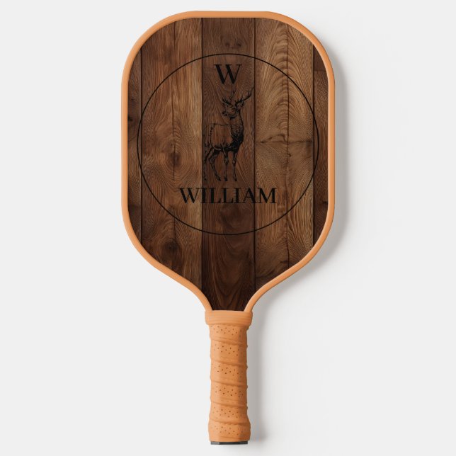 Palas De Pickleball Monograma de madera rústica personalizado (Anverso)
