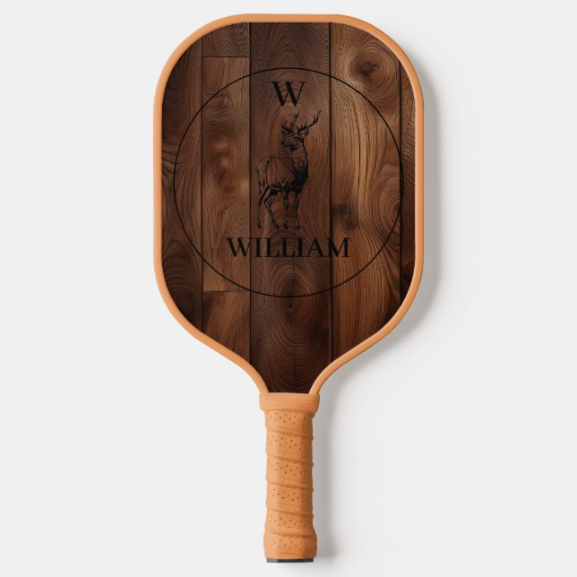 Palas De Pickleball Monograma de madera rústica personalizado (Anverso)