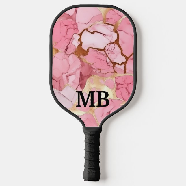 Palas De Pickleball Monograma de Mármol de tinta de tinta de oro rosa  (Reverso )