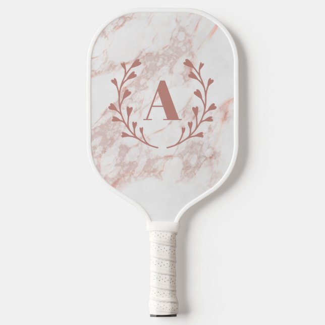 Palas De Pickleball Monograma de mármol rosa Chicas Personalizados ini (Anverso)