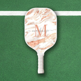 Palas De Pickleball Monograma de mármol Rosa de lujo Relieve metalizad