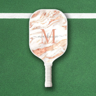 Palas De Pickleball Monograma de mármol Rosa de lujo Relieve metalizad