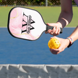 Palas De Pickleball Monograma de mármol rosa | Purpurina Girly Modern 