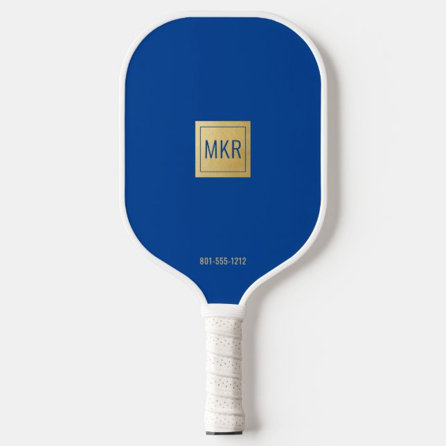 Palas De Pickleball Monograma de Navy Blue & Gold Square (Anverso)