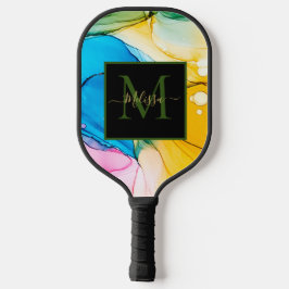 Palas De Pickleball Monograma de nombre con mármol colorido