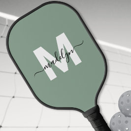 Palas De Pickleball Monograma de nombre moderno personalizado en verde
