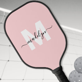 Palas De Pickleball Monograma de nombre moderno rosa personalizado