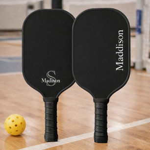 Palas De Pickleball Monograma de nombre personalizado negro carbón gri