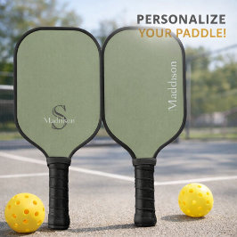 Palas De Pickleball Monograma de nombre personalizado verde oliva negr