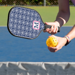 Palas De Pickleball Monograma de Octagon Blanco de la Armada de Preppy