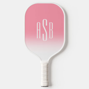 Palas De Pickleball Monograma de Ombre Blanco Rosado de 3 letras simpl