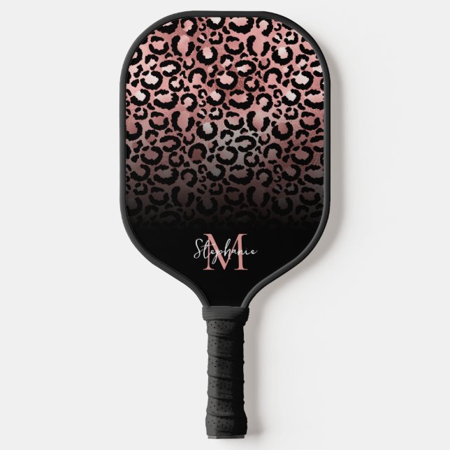 Palas De Pickleball Monograma de Ombre de Leopardo de Ombre, Rosa de O (Anverso)