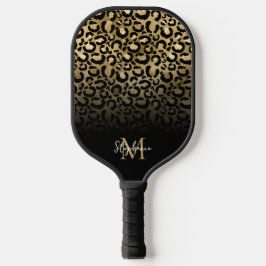 Palas De Pickleball Monograma de Ombre Ombre de Leopardo de Oro Girly 